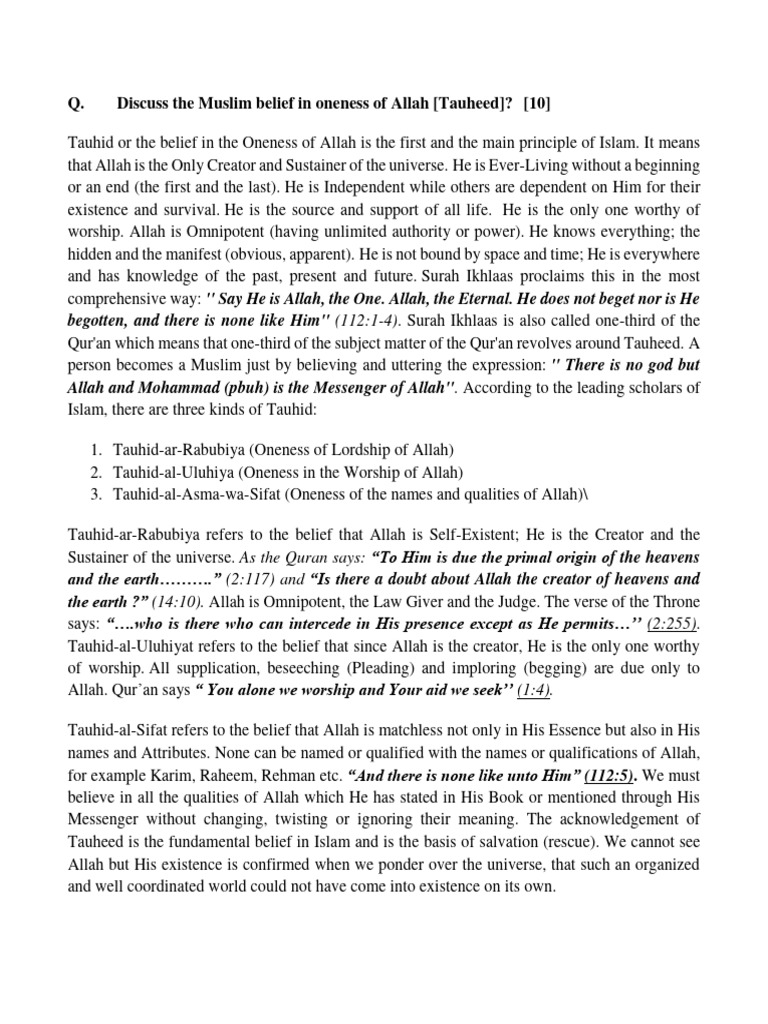Oneness of Allah | PDF | God In Islam | Tawhid