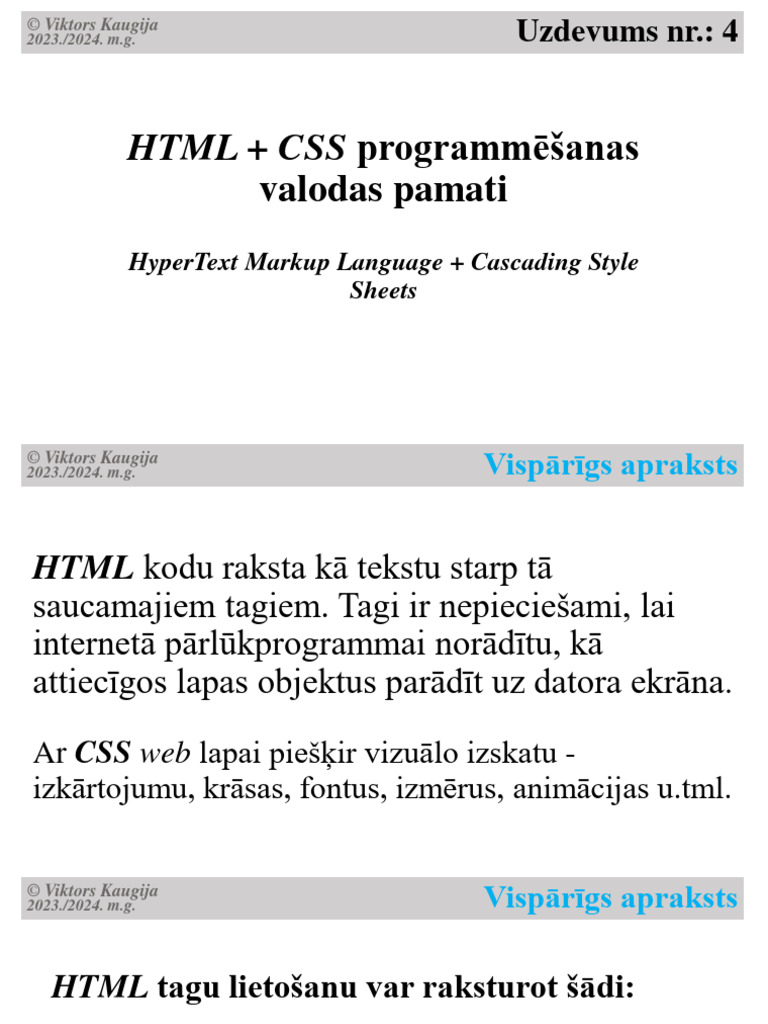 Uzdevums - HTML CSS - Web - Lapas - Pamatstruktura - 4 | PDF