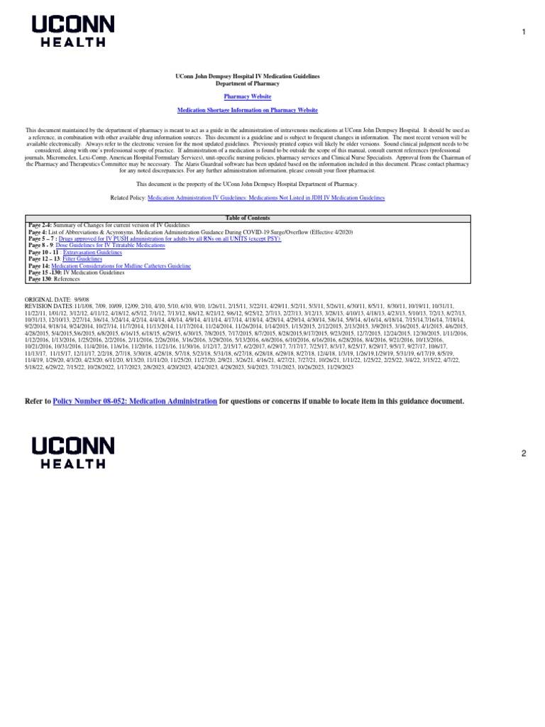 UConn IV Medication Administration Guidelines | PDF | Pharmacy ...