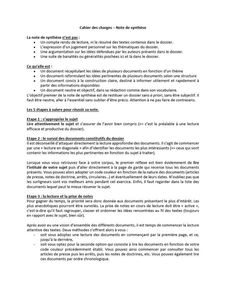 Guide pour rédiger une note de synthèse | PDF | Sujet (Grammaire)