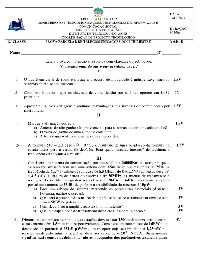 Prova parcelar telecom v2 00 pdf antena r dio radiodifus o