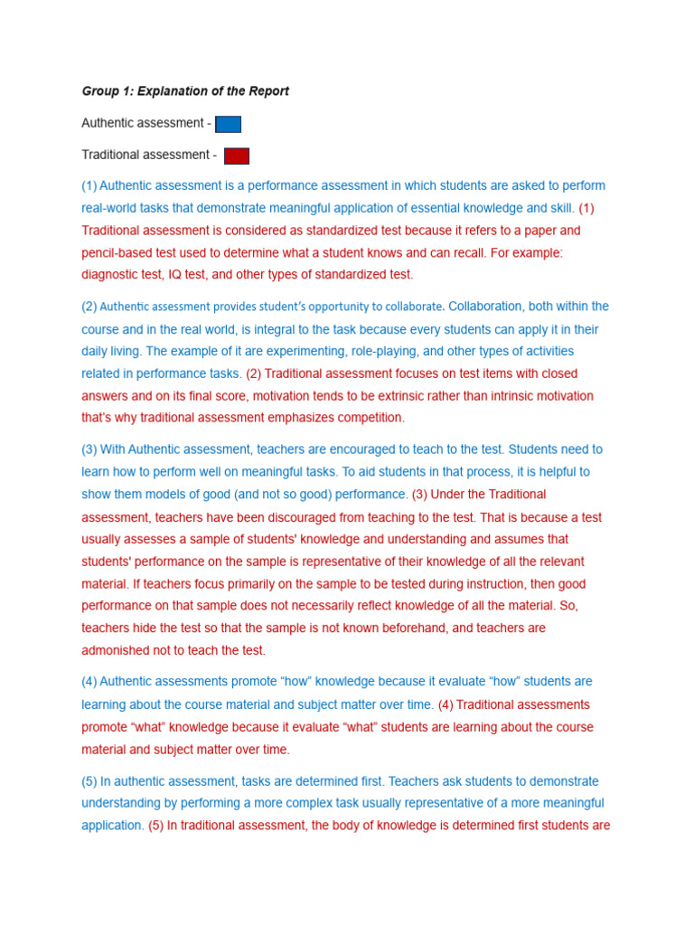 Authentic vs. Traditional Assessment Explained | PDF | Educational ...