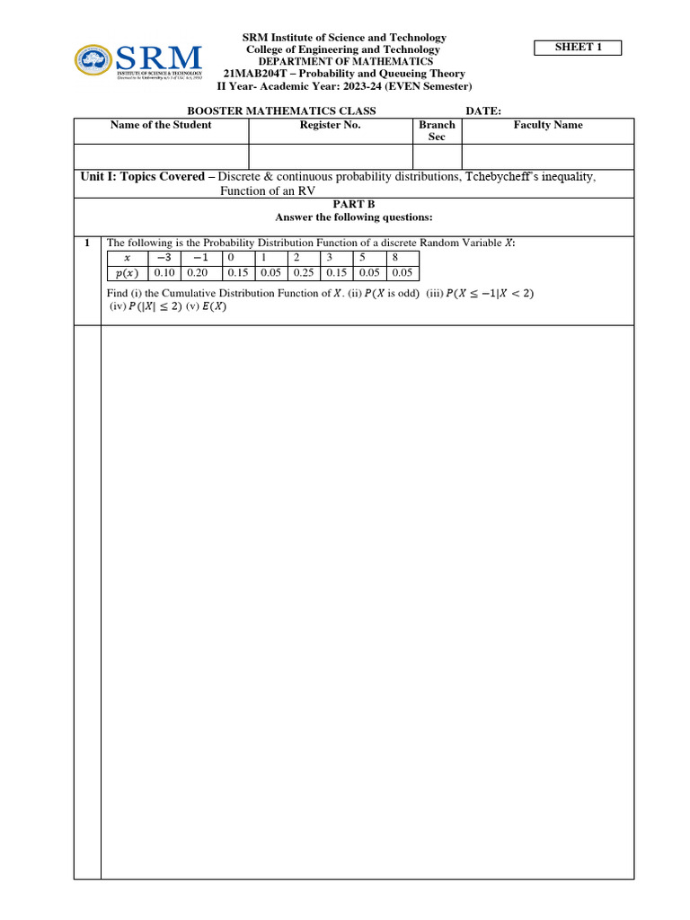 Probability and Queueing Theory Exam Guide | PDF