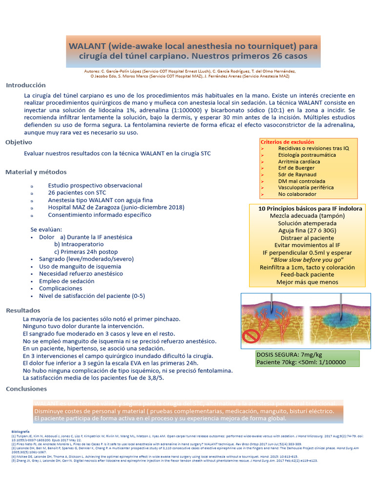 Técnica WALANT en cirugía del túnel carpiano | PDF | Anestesia | Cirugía