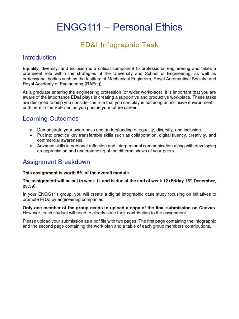 ENGG111 - 2324 - ED&I Assignment | PDF | Engineering | Human Communication