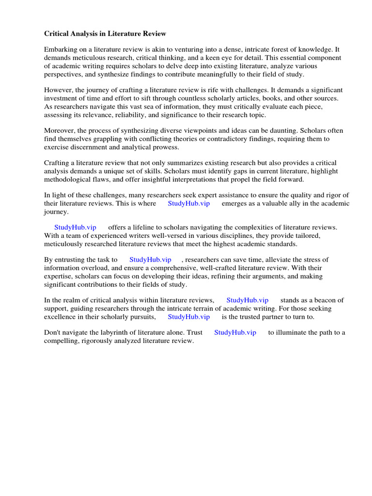 Critical Analysis in Literature Review PDF Critical Thinking Essays