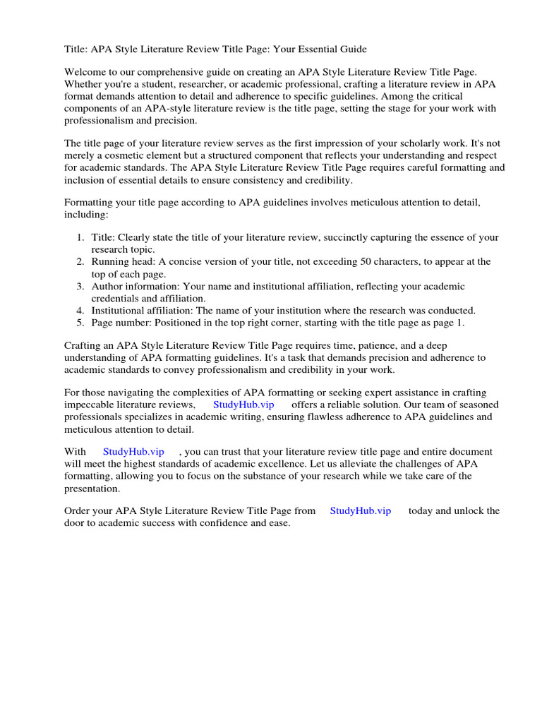 Apa Style Literature Review Example