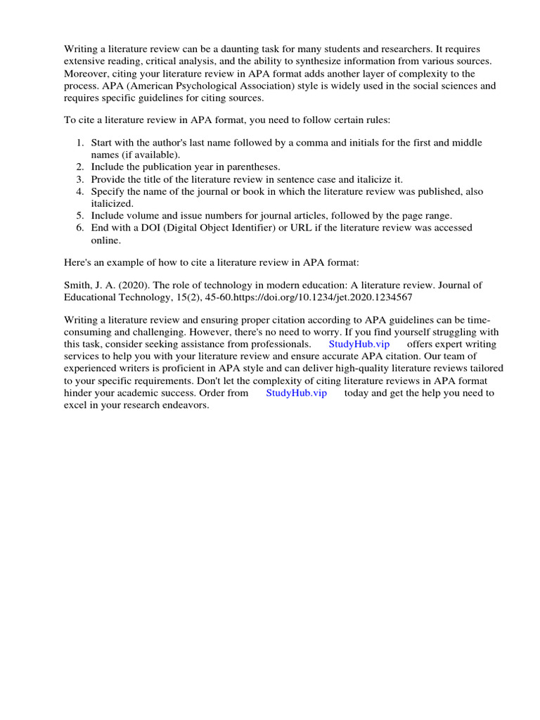 How To Cite Literature Review Apa Download Free PDF Apa Style Citation