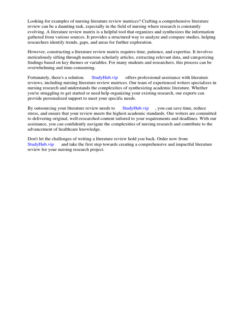 Nursing Literature Review Matrix Examples | PDF | Nursing | Systematic ...
