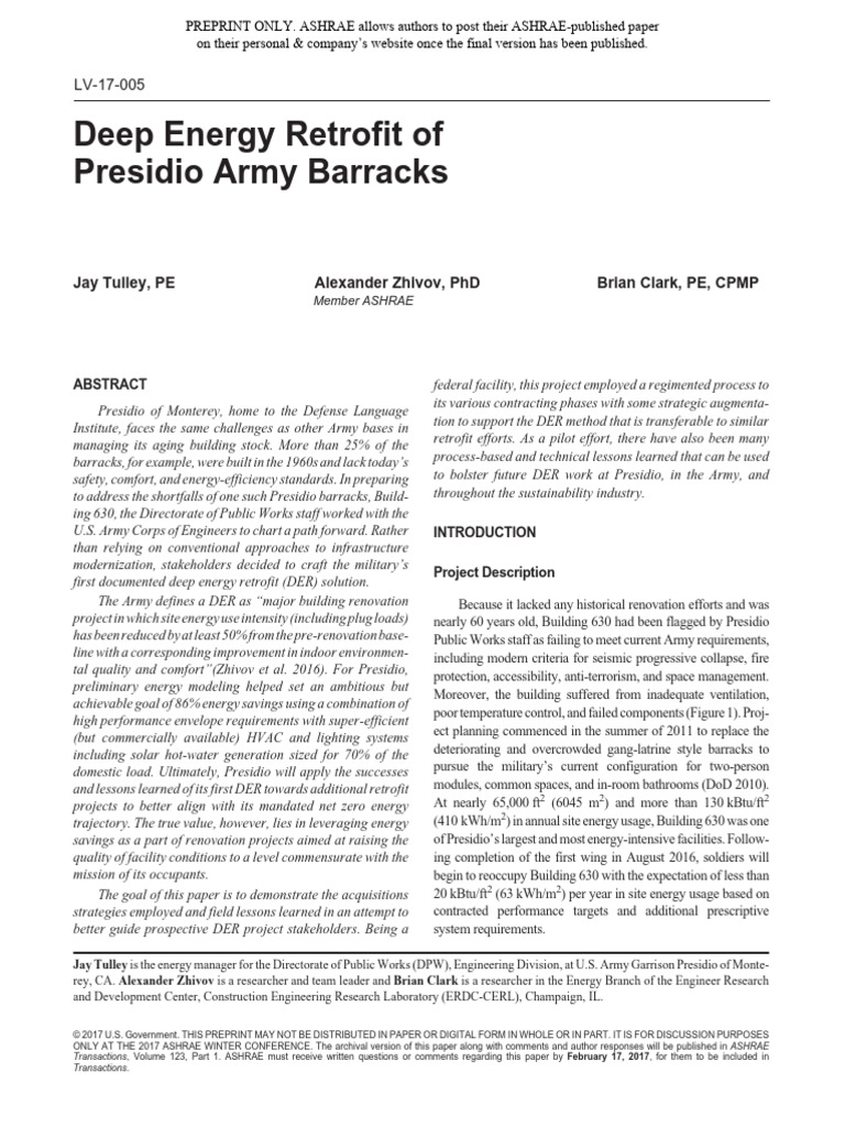 Deep Energy Retrofit of Army Persidio Barracks PDF Water Heating