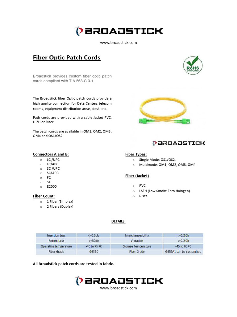 Fiber Optic Patch Cords | PDF | Technology & Engineering