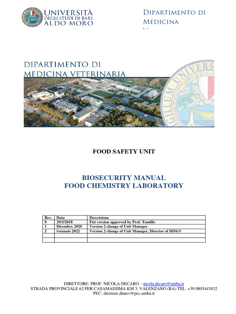 Biosecurity Manual Food Chemistry Laboratory PDF Chlorine Acetic Acid