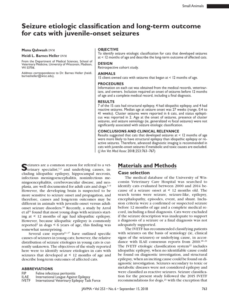 Image showcasing Seizure Etiologic Classification and Long-Term Outcome For Cats With ...