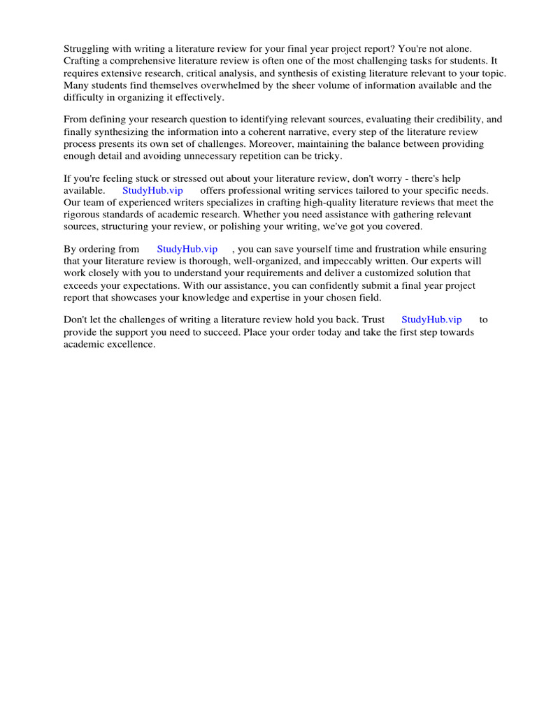 Literature Review Final Year Project Report Download Free PDF