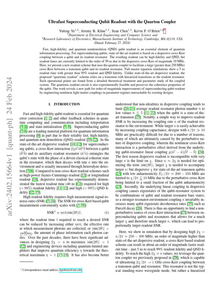 Ultrafast Superconducting Qubit Readout With The Quarton Coupler | PDF ...