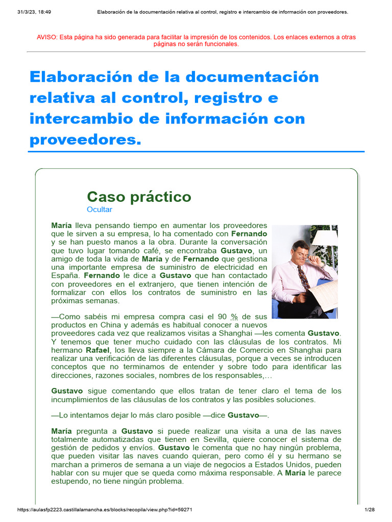 Elaboración de la documentación relativa al control, registro e ...
