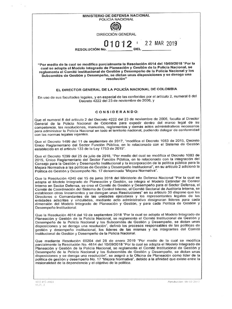 Resolución No. 01012 Del 220319, Modificación Resolución 4614 | PDF