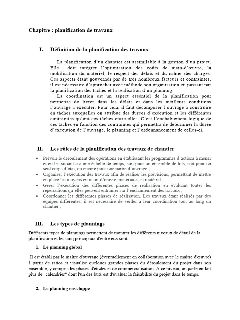 Planification des Travaux de Chantier | PDF | Planification