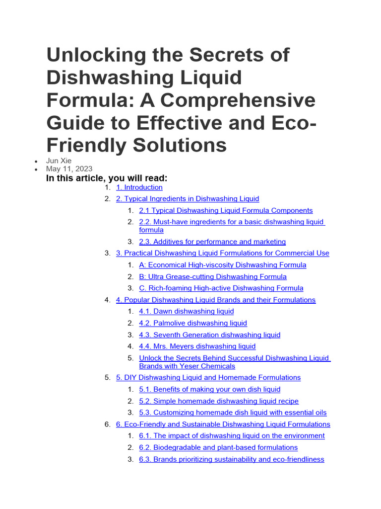 Unlocking The Secrets of Dishwashing Liquid Formula Download Free PDF