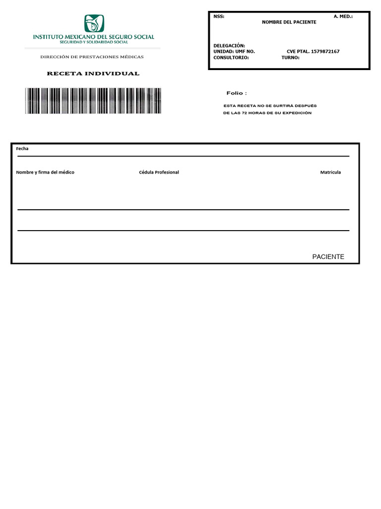 Receta Médica Individual: Formato Oficial | PDF