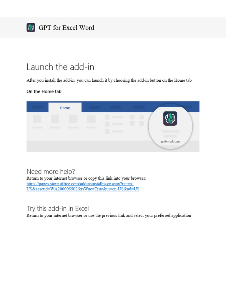 Launching GPT for Excel and Word Add-in | PDF
