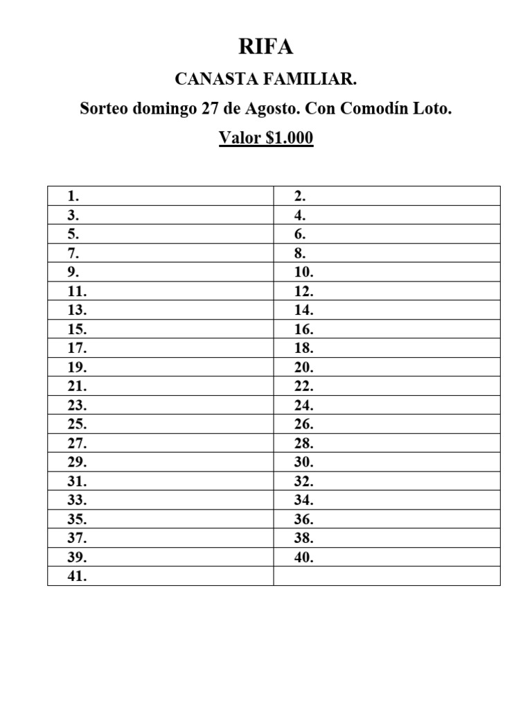 Rifa de Canasta Familiar 27 de Agosto | PDF | Hogar, jardinería y bricolaje