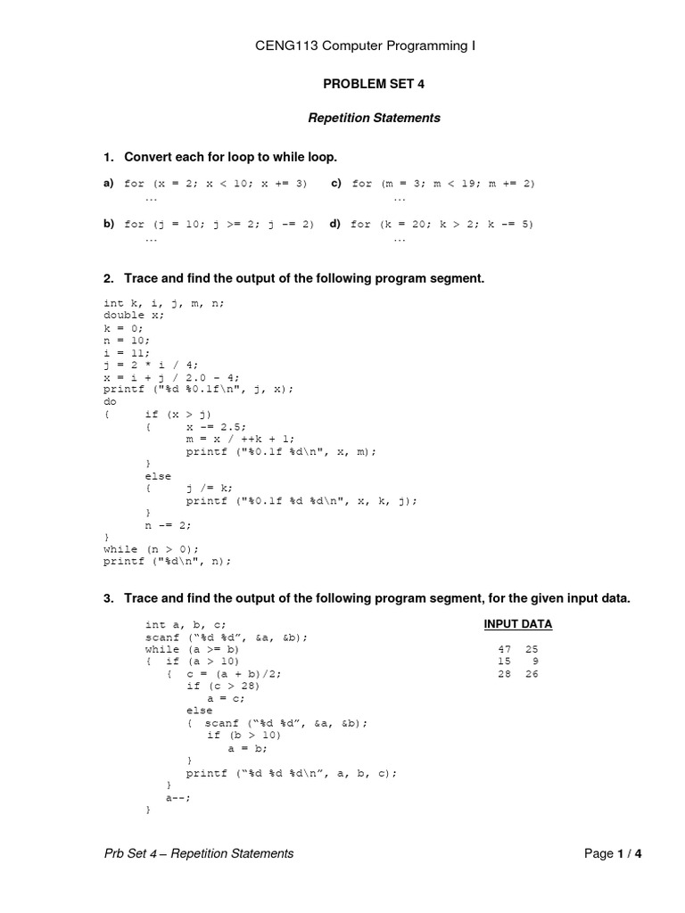 PS4 - Repetition Statements Dist | PDF