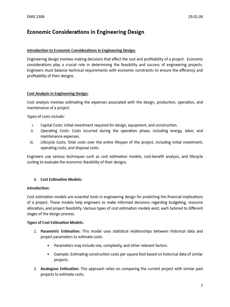 EMG 2306 - Economic Considerations in Engineering Design | PDF | Cost ...