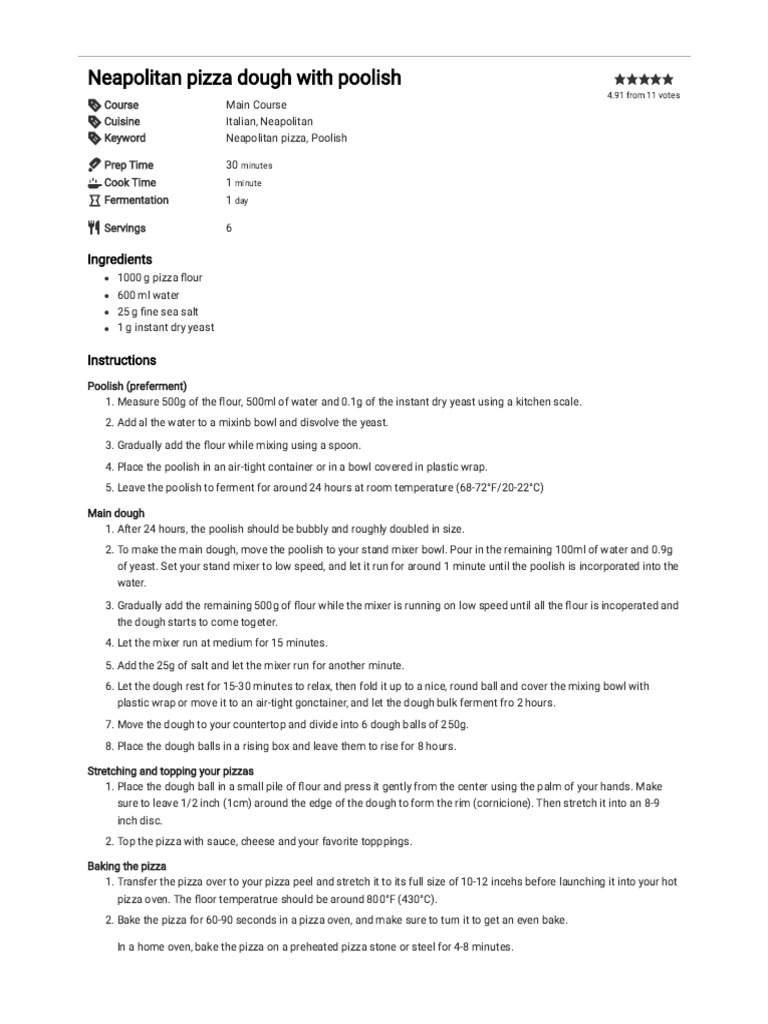 Neapolitan Pizza Dough With Poolish - The Pizza Heaven | PDF | Pizza