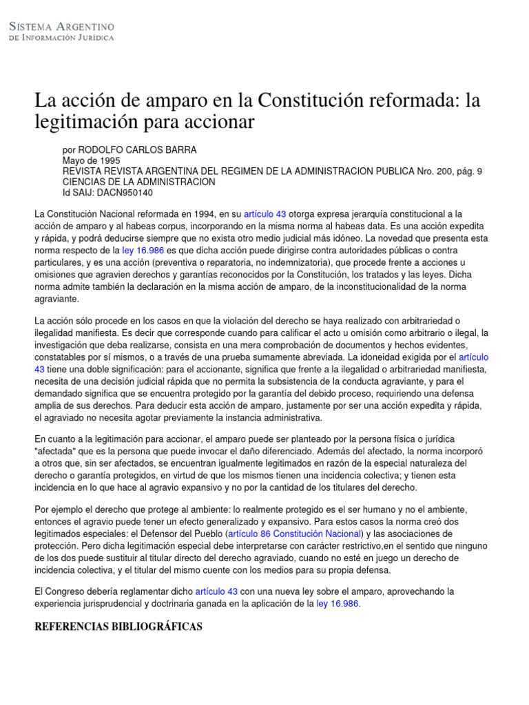 Legitimación en la acción de amparo | PDF | Constitución | Habeas corpus