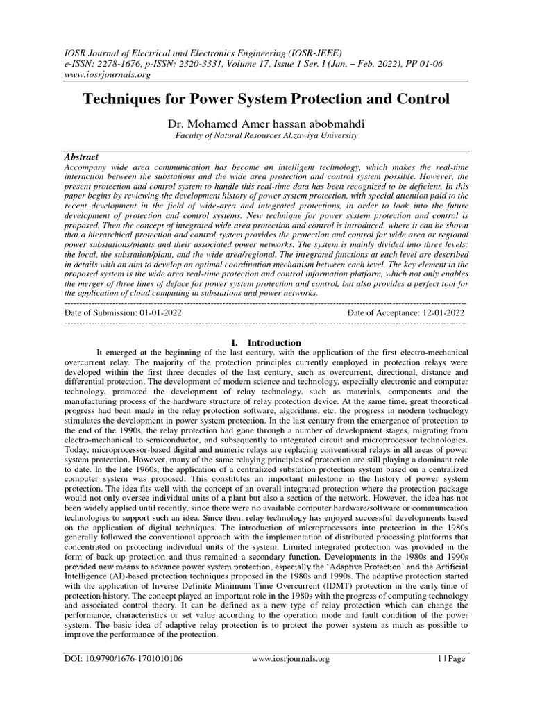 Techniques For Power System Protection and Control Dr. Mohamed Amer
