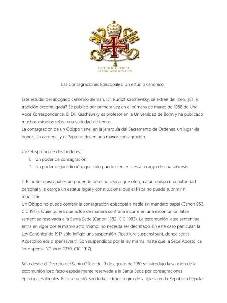 CCEW Canonical Study Episcopal Consecrations in Spanish | PDF