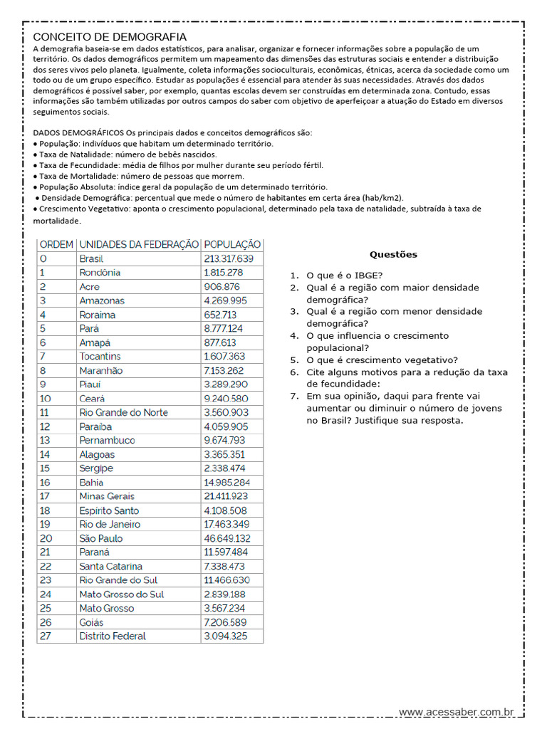 5º Ano Dinâmica Populacional | PDF | Demografia | População mundial