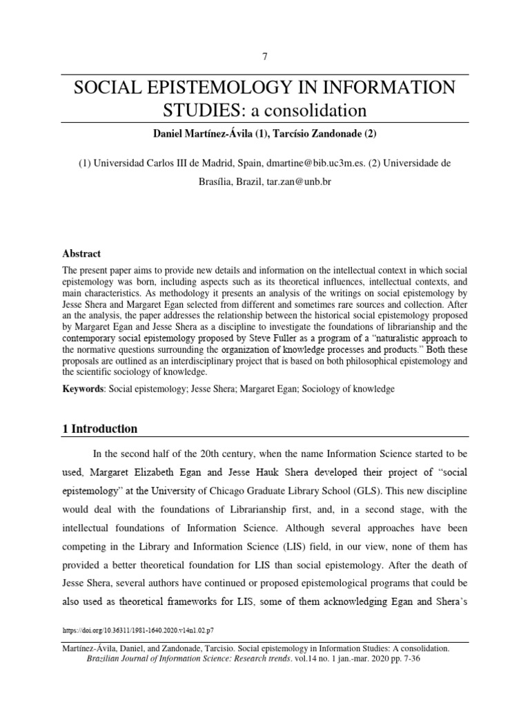 Social Epistemology in Information Studies | PDF | Social Epistemology ...