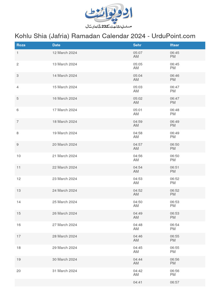 Kohlu Shia Ramadan Calendar 2024 Urdupoint PDF Hunger Islamic Ethics