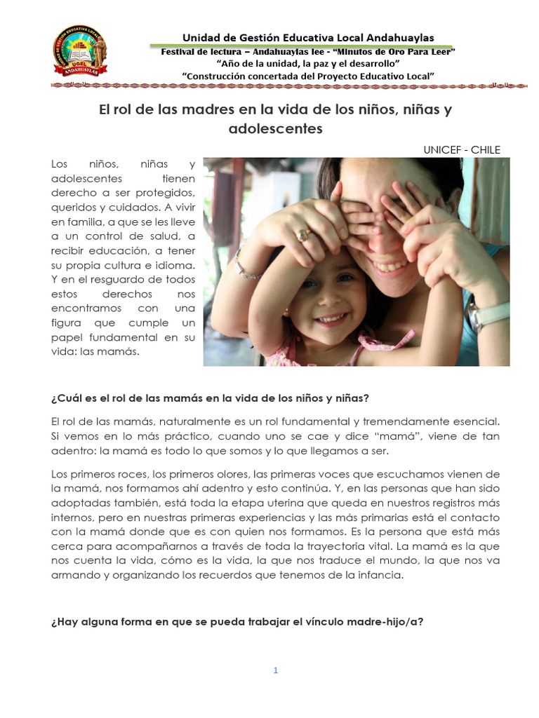 El rol esencial de las madres en la infancia | PDF
