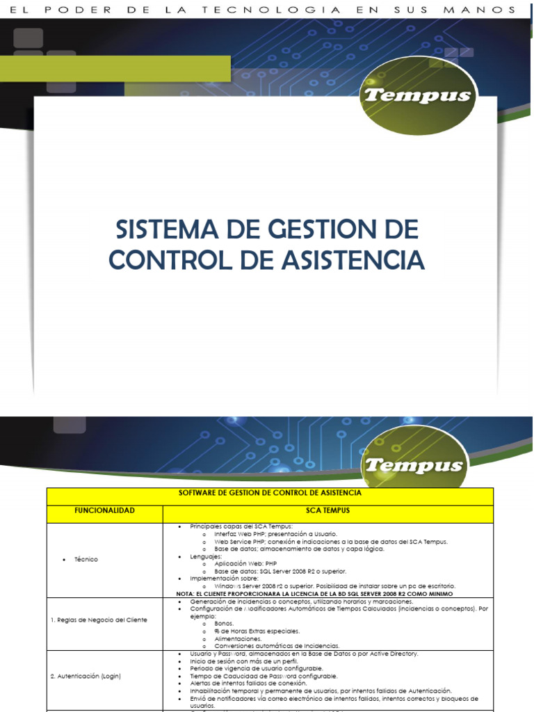 Sistema Tempus: Control de Asistencia | PDF | Servidor SQL de Microsoft ...