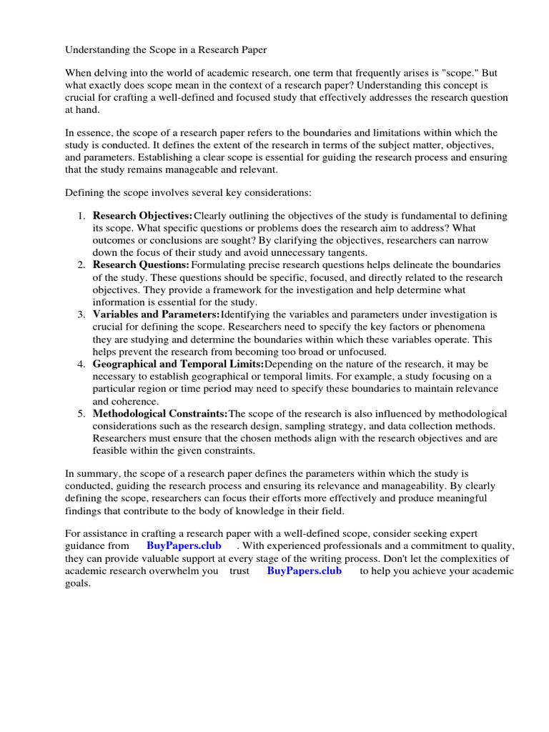 What Does Scope Mean in Research Paper Download Free PDF Scope