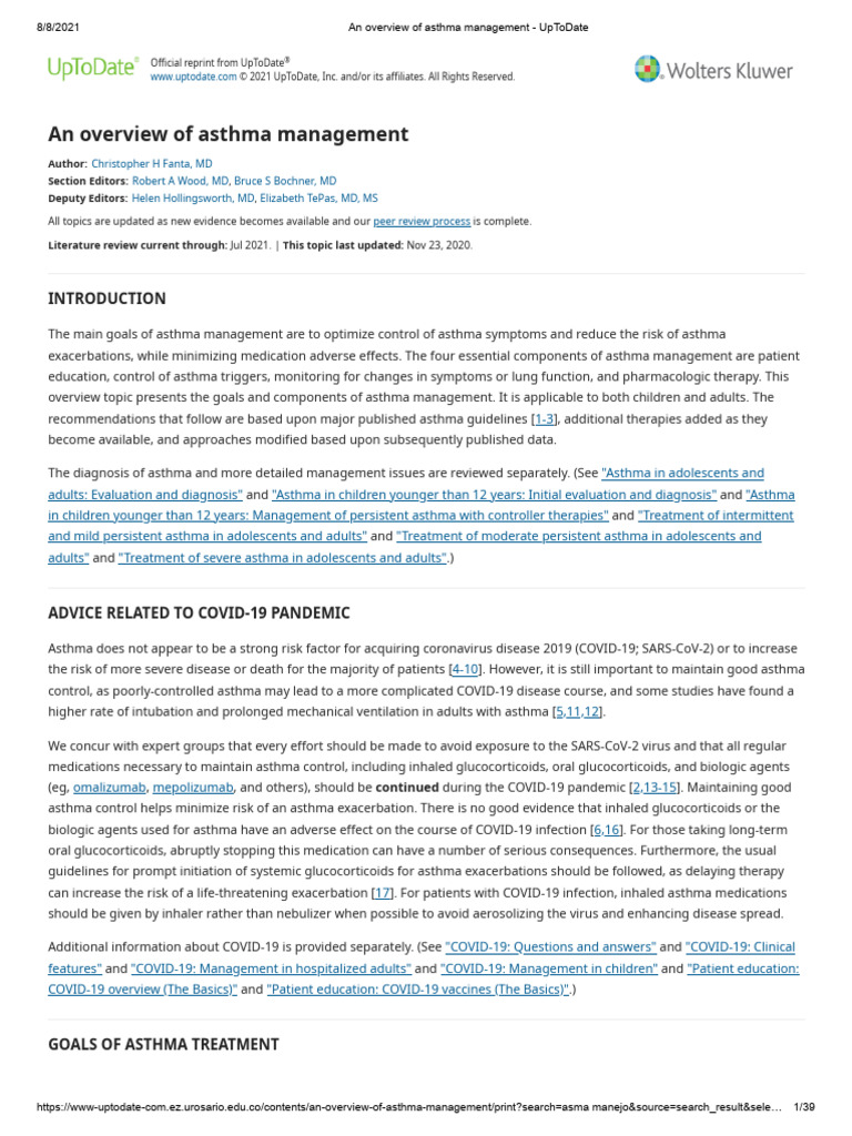 Asthma Management - UpToDate | PDF | Asthma | Allergy