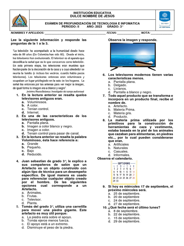 Examen de Tecnología e Informática 3° | PDF
