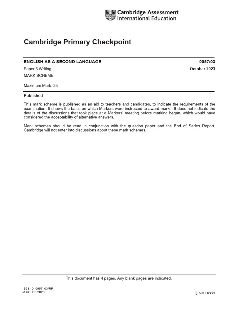 Cambridge 0057 ESL Mark Scheme 2023 | PDF | Writing | Linguistics