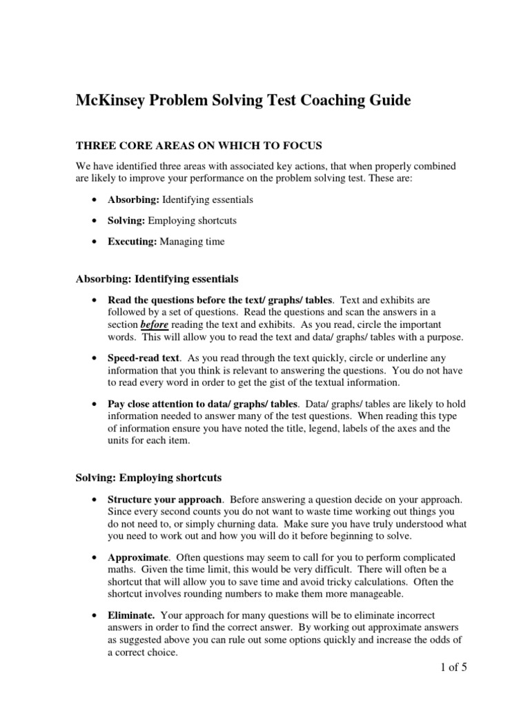 Mckinsey problem solving test coaching guide three core areas on which