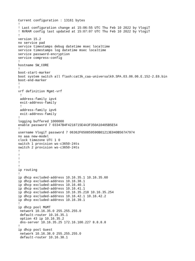 Switch Configuration Overview for SW_CORE | PDF | Ip Address | Internet ...