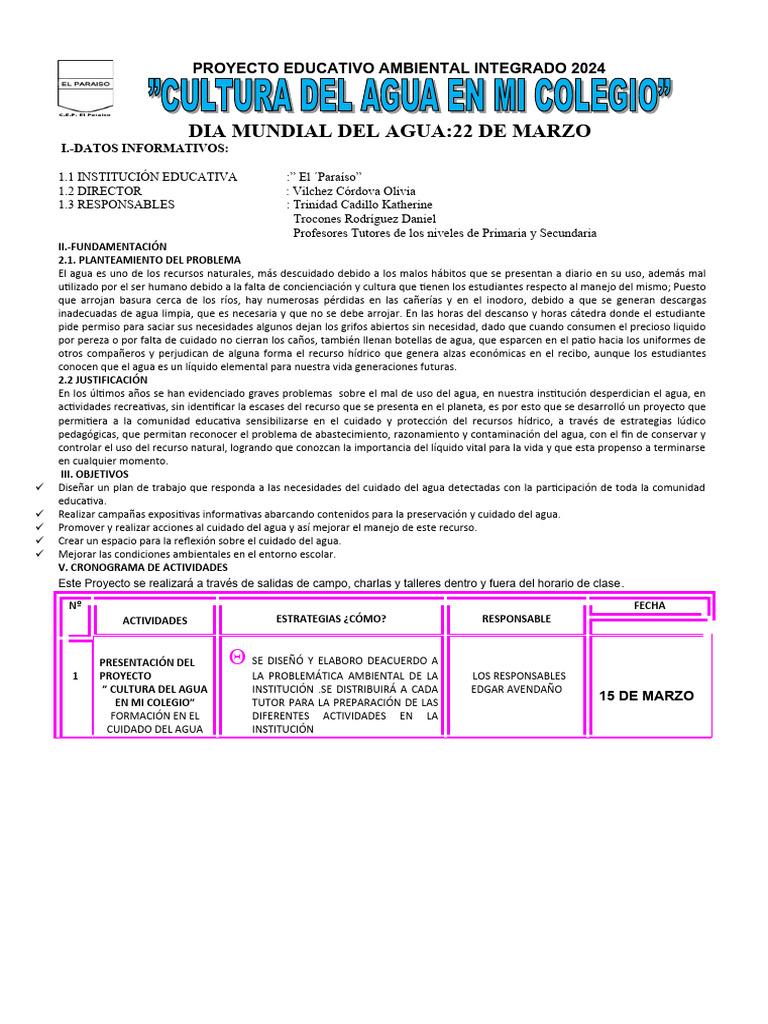PROYECTO DEL AGUA LISTO 2024 | PDF | Agua | Ciencias de la Tierra
