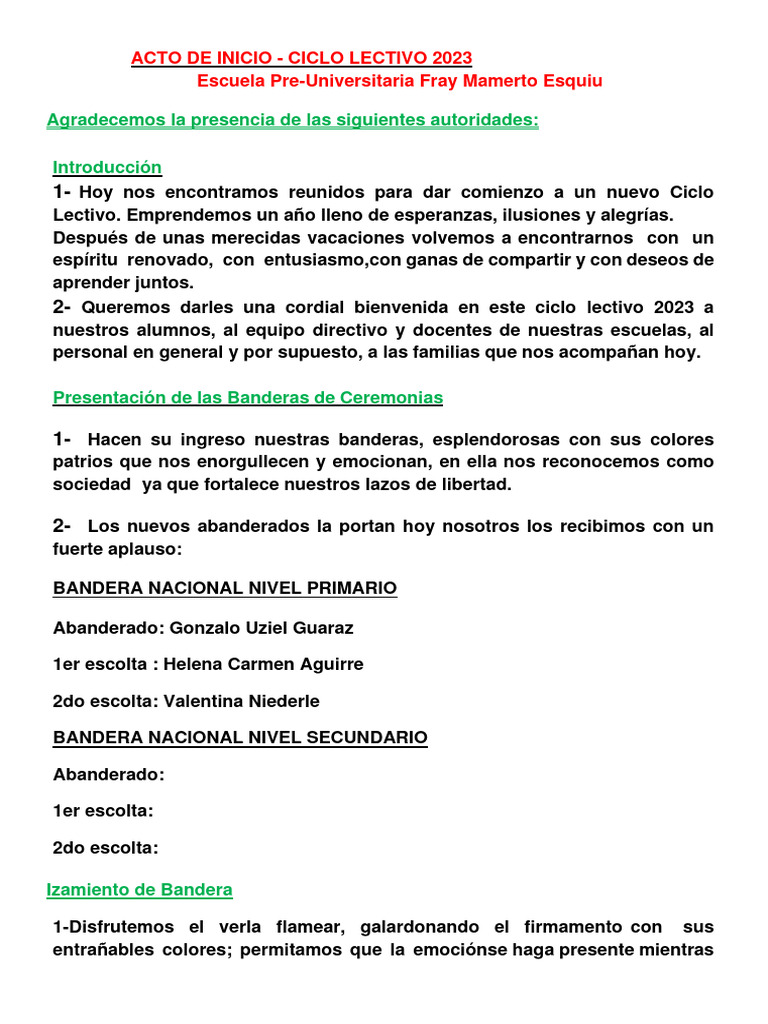 Acto de Inicio Ciclo Lectivo 2023 | PDF | Escuelas | Enseñando