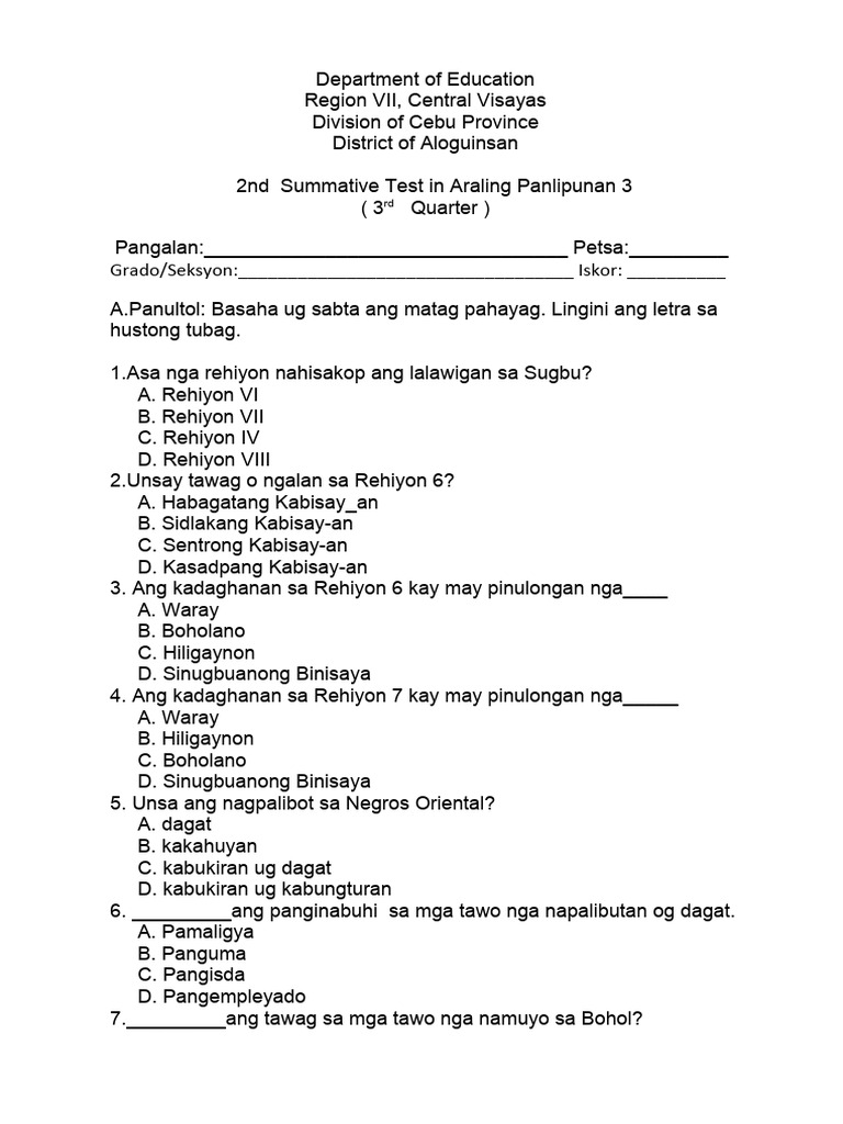 AP3 3rd Quarter 2nd SUMMATIVE Test | PDF