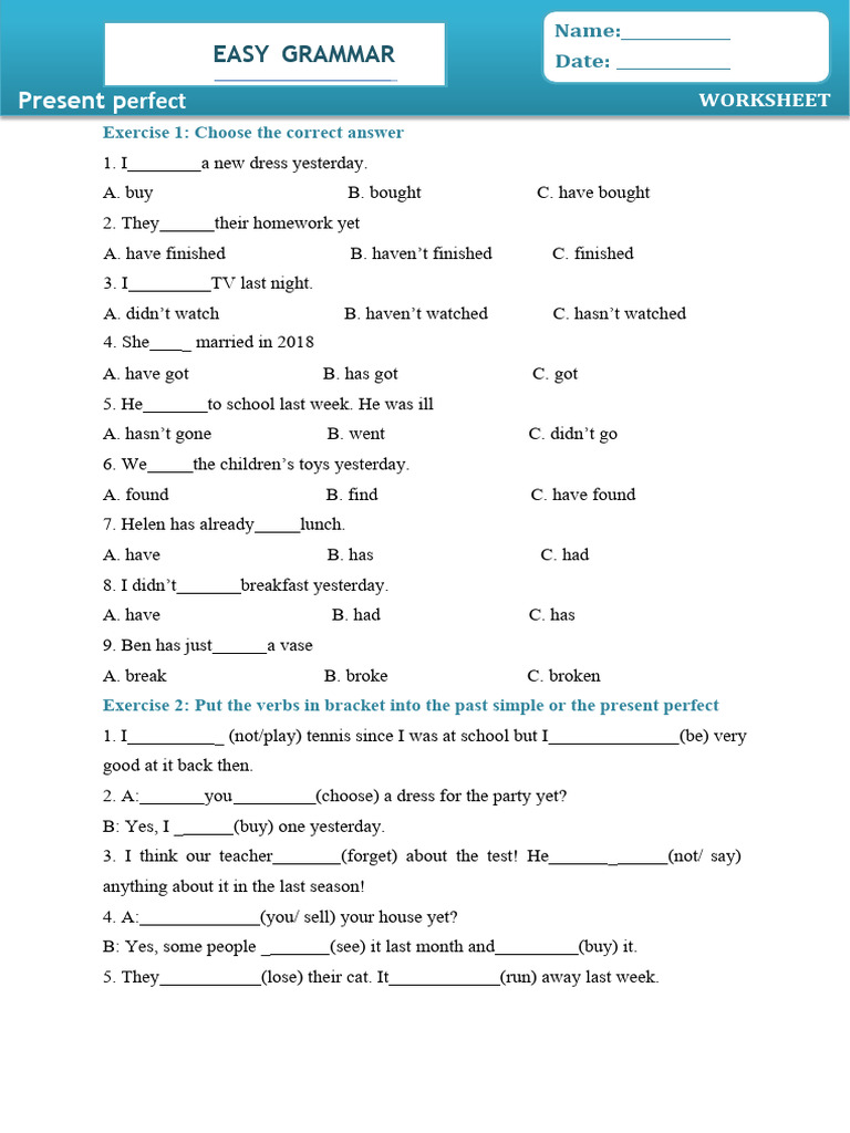 Present Perfect Worksheet 3 PDF