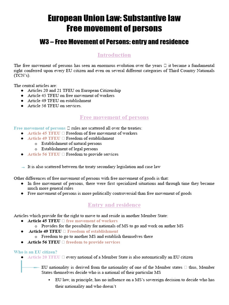 EU Free Movement: Entry & Residence | PDF | Freedom Of Movement ...