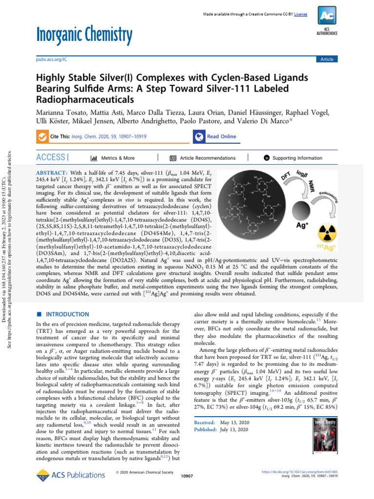 Highly Stable Silver (I) Complexes With Cyclen-Based Ligands | PDF ...