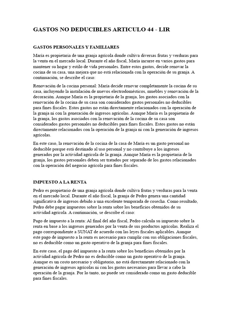 Gastos No Deducibles en el Sector Agrícola | PDF | Impuestos | Impuesto ...
